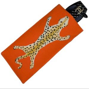 NWOT Diane Gibson Orange Leopard Eye Glass Case